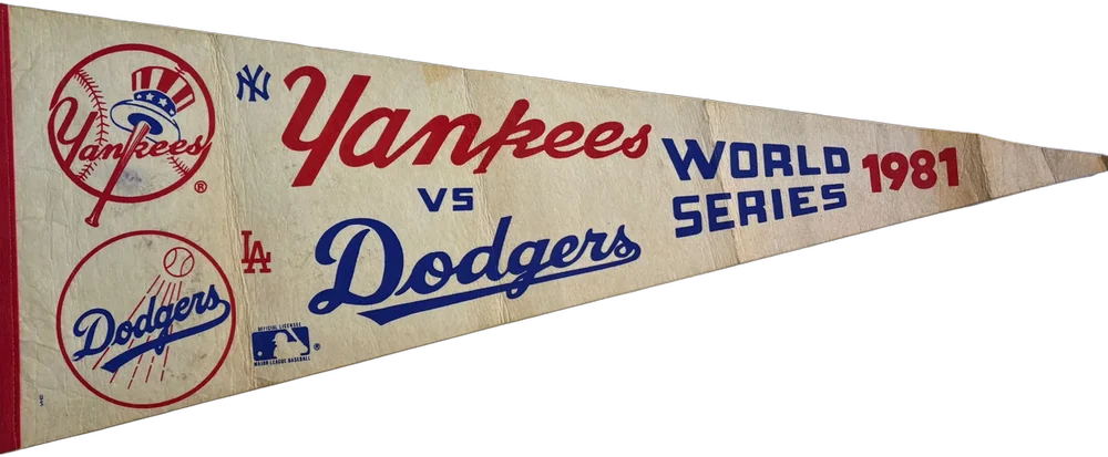 Banderín Yankees Vs Dodgers Béisbol 1981 Blanco Beisbol