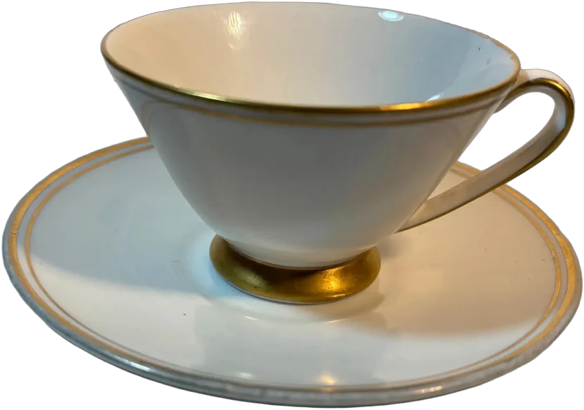 Taza Y Plato De Porcelana Filos Dorados Coronación Blanco Cenefa Dorada