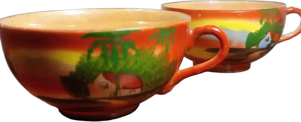 Vintage Tazas De Porcelana Fina Pintada A Mano Engum