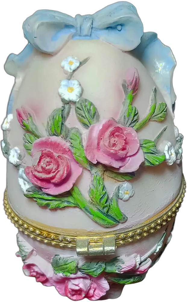 Vintage Alhajero Cerámica Pintada A Mano Huevo Rosa