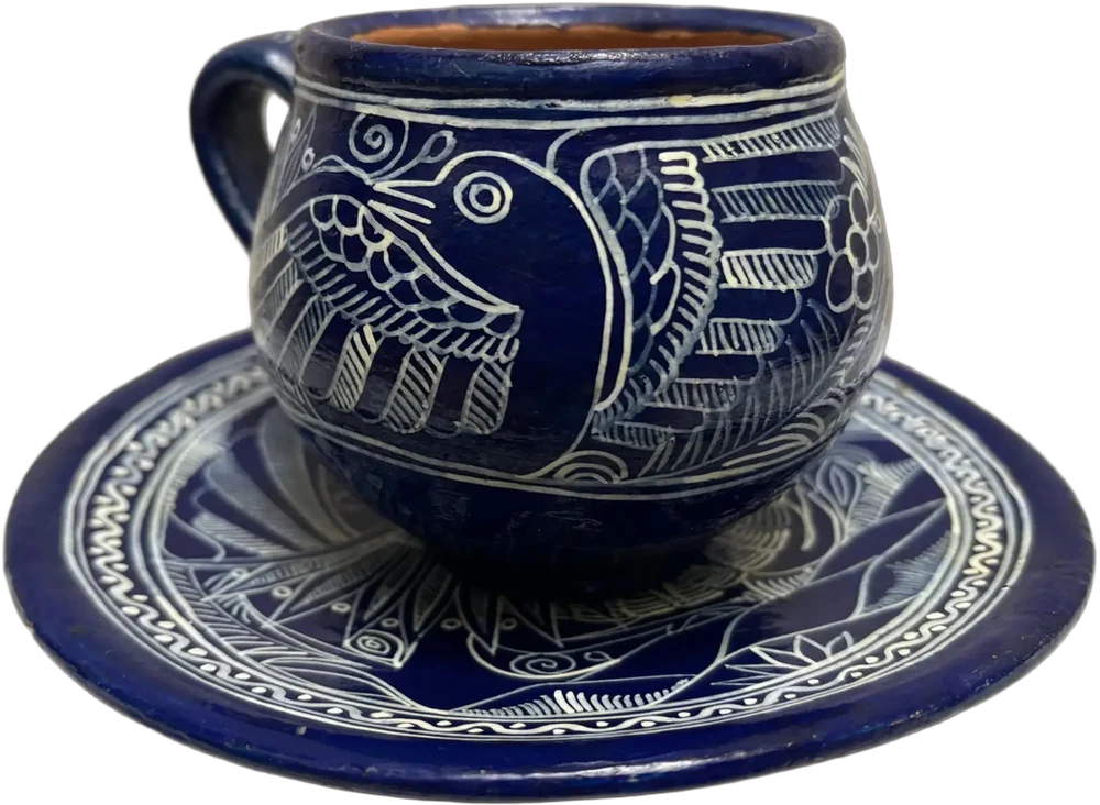 Antigua Taza Chocolatera Talavera Azul Paloma