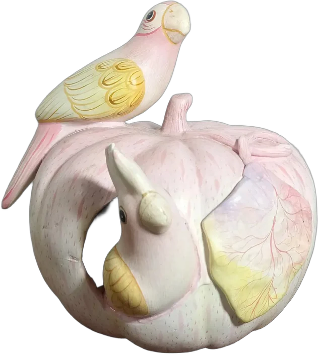 Vintage Figura Decorativa De Cerámica Firmada Calabaza Rosa Claro