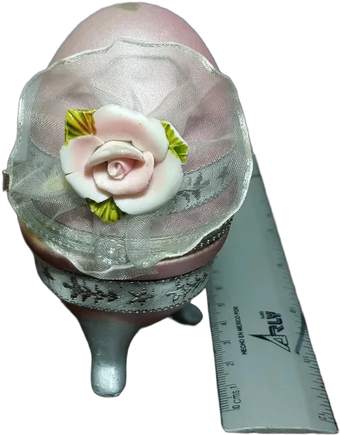 Vintage Alhajero De Cerámica En Forma De Huevo Rosa Claro