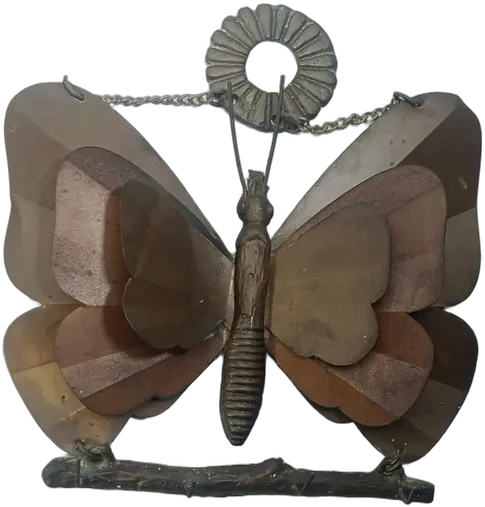 Antiguo Artesanal Perchero De Latón Mariposa Marrón