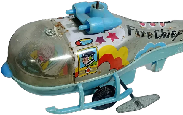 Vintage Helicóptero Lamina Litografíada Azul Acero