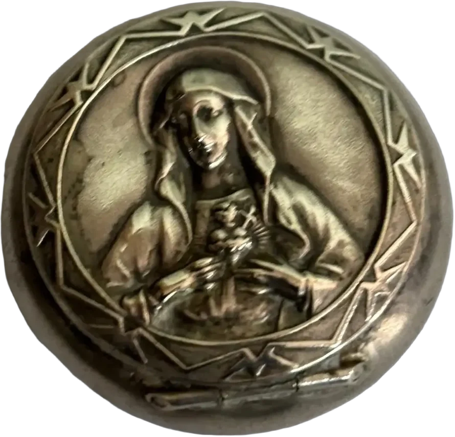 Antiguo Relicario Guardapelo Baño Plata Sagrado Corazón Plateado