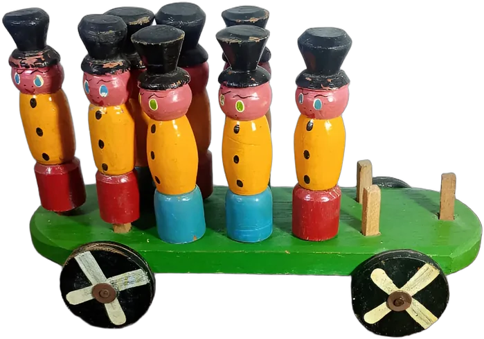 Juguete Antiguo Mexicano Madera Policromada Danzantes 50s