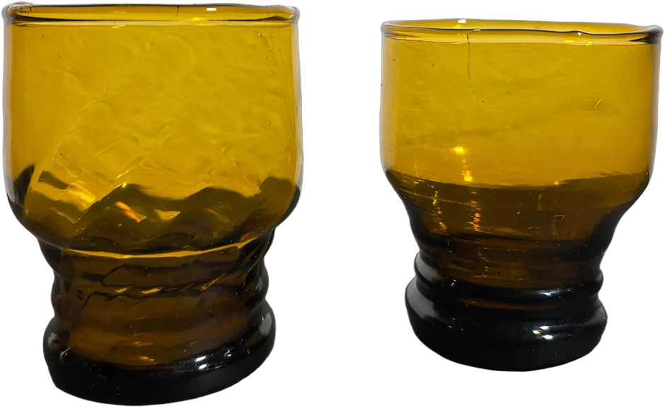 Vintage Vasos Ámbar Hechos A Mano Base Tornillo Ámbar