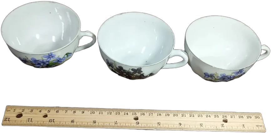 Juego De 3 Tazas Porcelana Japonesa Vintage Con Flores Blanco Flores
