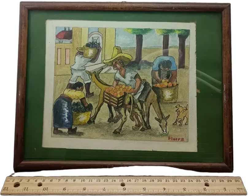 Pintura Costumbrista Mexicana Firmada Flores Con Marco