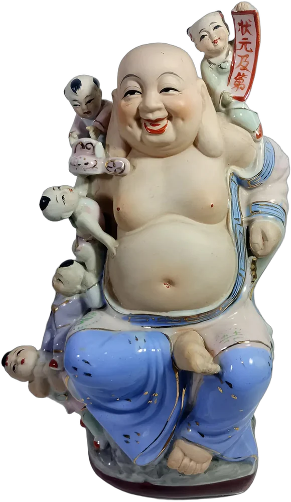 Antiguo Buda Sonriente Porcelana China 35cm Con Niños Agua