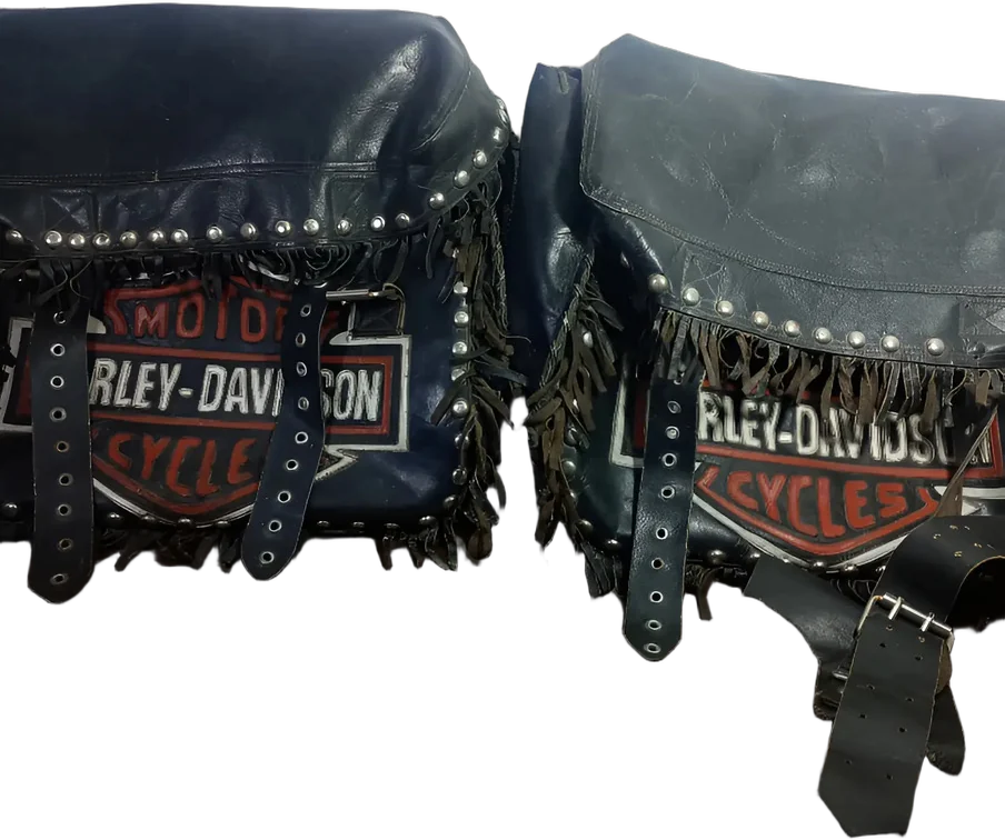 Alforjas Estilo Harley-davidson Vintage De Piel Mcon Flecos Negro