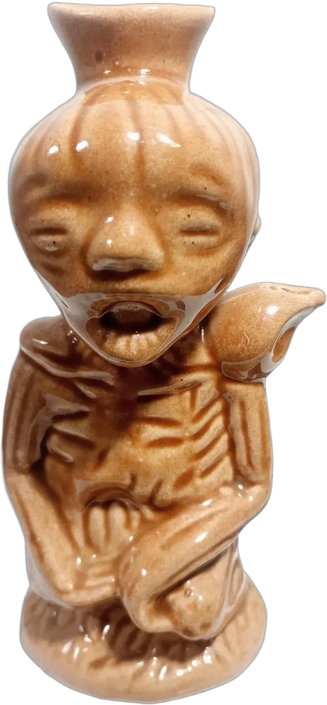 Decantador Calaca Cerámica Vidriada 20 Cm Artesanía Caqui