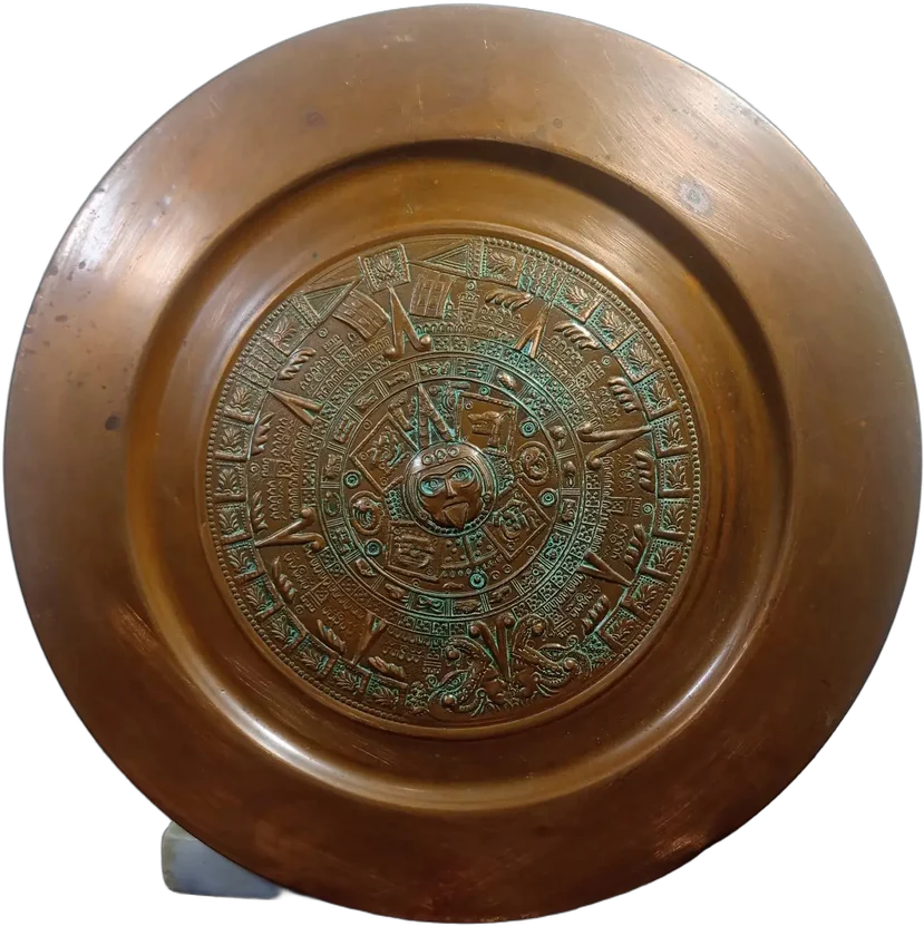 Plato Decorativo Calendario Azteca Cobre 29 Cm Dorado Oscuro Azteca