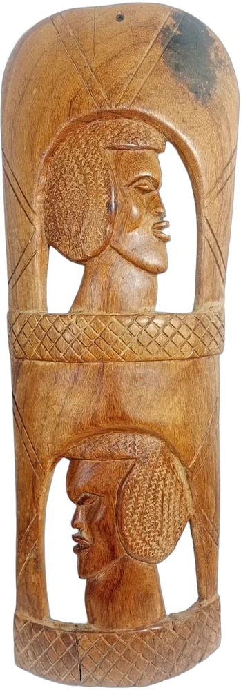 Tallado Africano En Madera 35 Cm Kenya Vintage Caqui