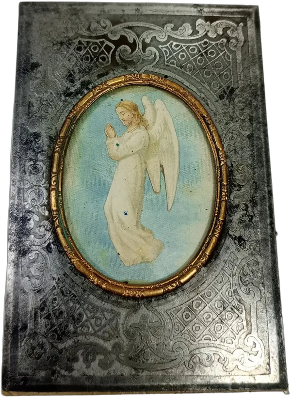 Antigua Estampa Religiosa Ángel En Hojalata 9x6 Cm Plateado