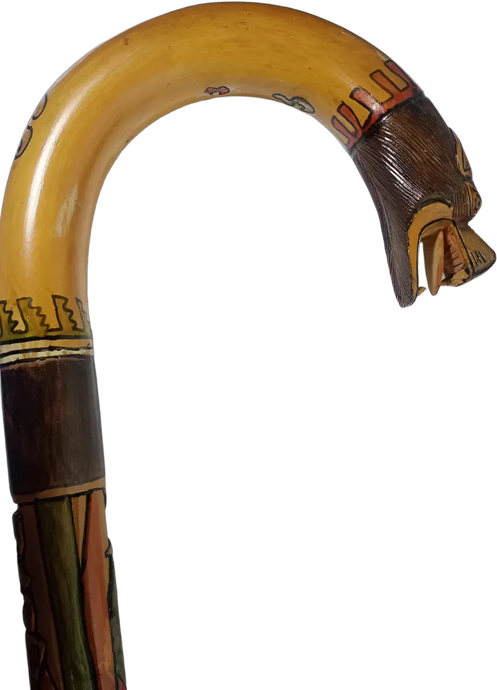 Antiguo Bastón Tallado Madera Cabeza Zoomorfa 95cm