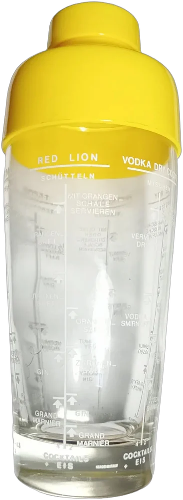Antiguo Shaker Coctelera Vidrio Recetas Alemán Amarillo — imagen 1