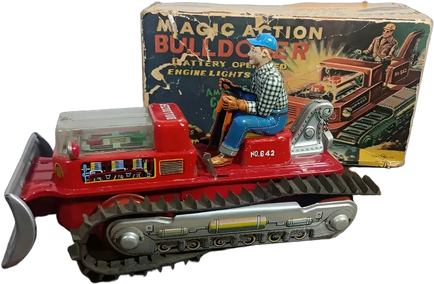 Antiguo Bulldozer Hojalata Nomura Tn No.642 Con Caja Rojo