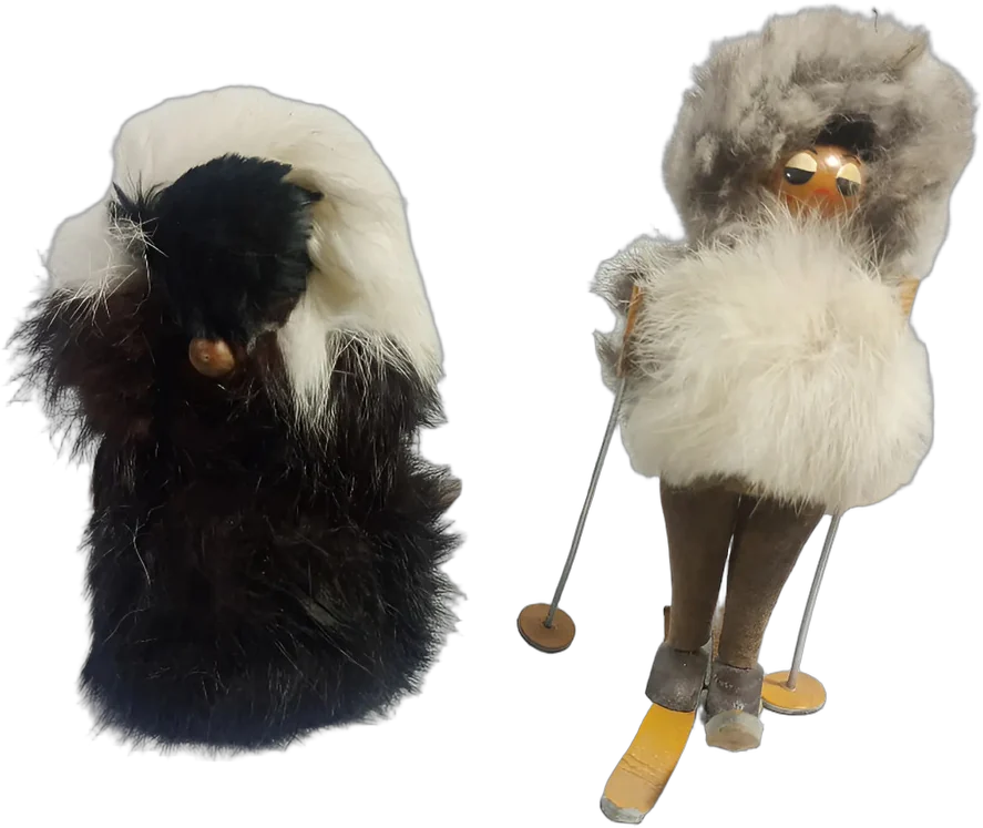 Vintage Muñecos Inuit Souvenir Con Piel Lote 2
