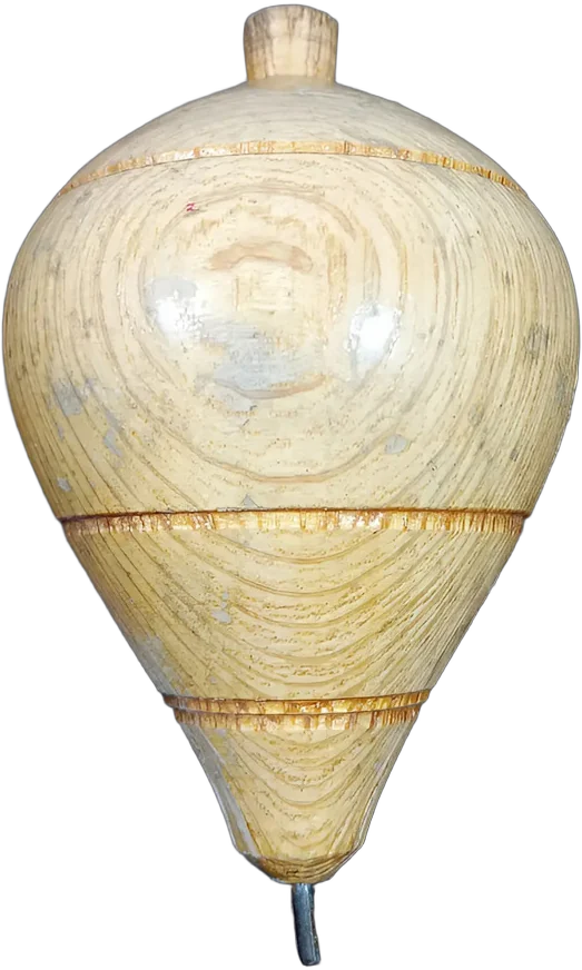 Antiguo Trompo De Madera Torneada Con Punta Metálica Amarillo