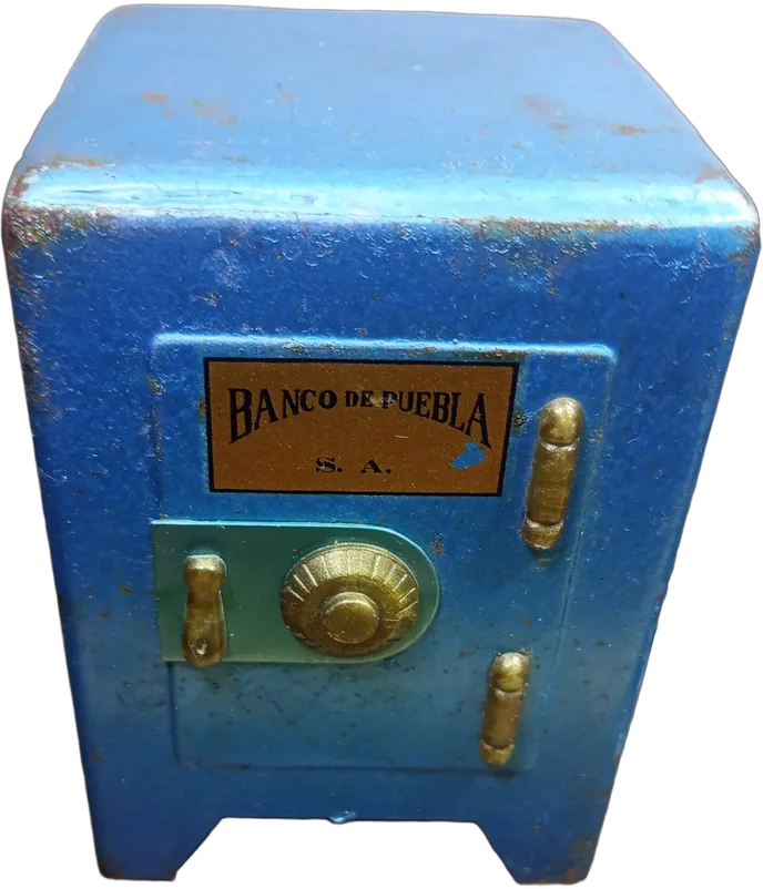 Título: Antiguo Alcancía Banco De Puebla S.a. Metal Azul Lisa Azul