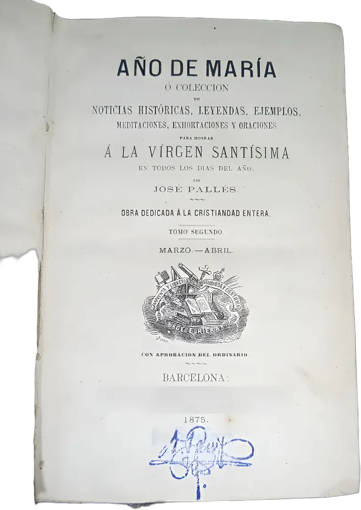 Antiguo Libro Año De María  José Pallés, 1875, Barcelona — imagen 1