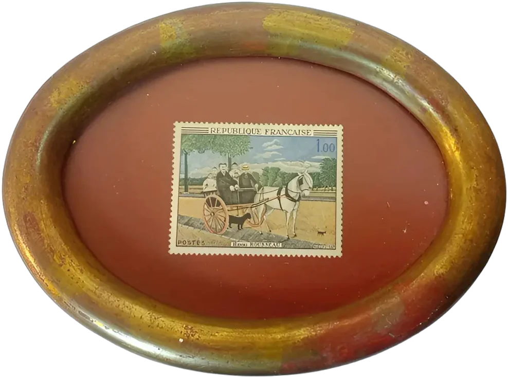 Antiguo Marco Ovalado Con Sello Francés De Henri Rousseau