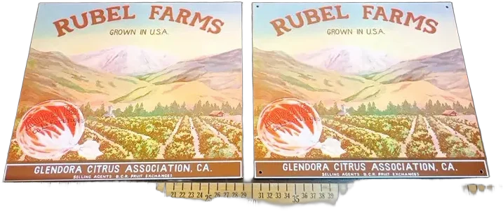 Vintage Lote 2 Placas Metal Rubel Farms Glendora Chocolate
