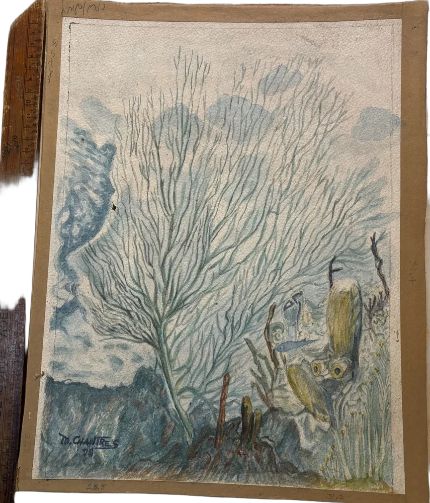 Dos Pinturas Paisajes Submarinos, Acuarelas M. Chantres