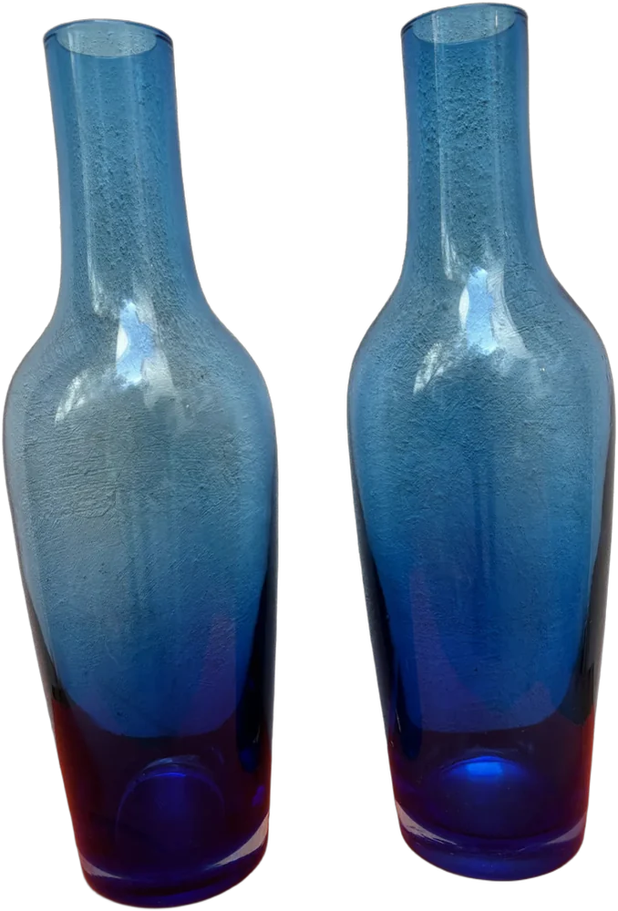 Par De Botellas Vidrio Tonos Azules Decoración Azul