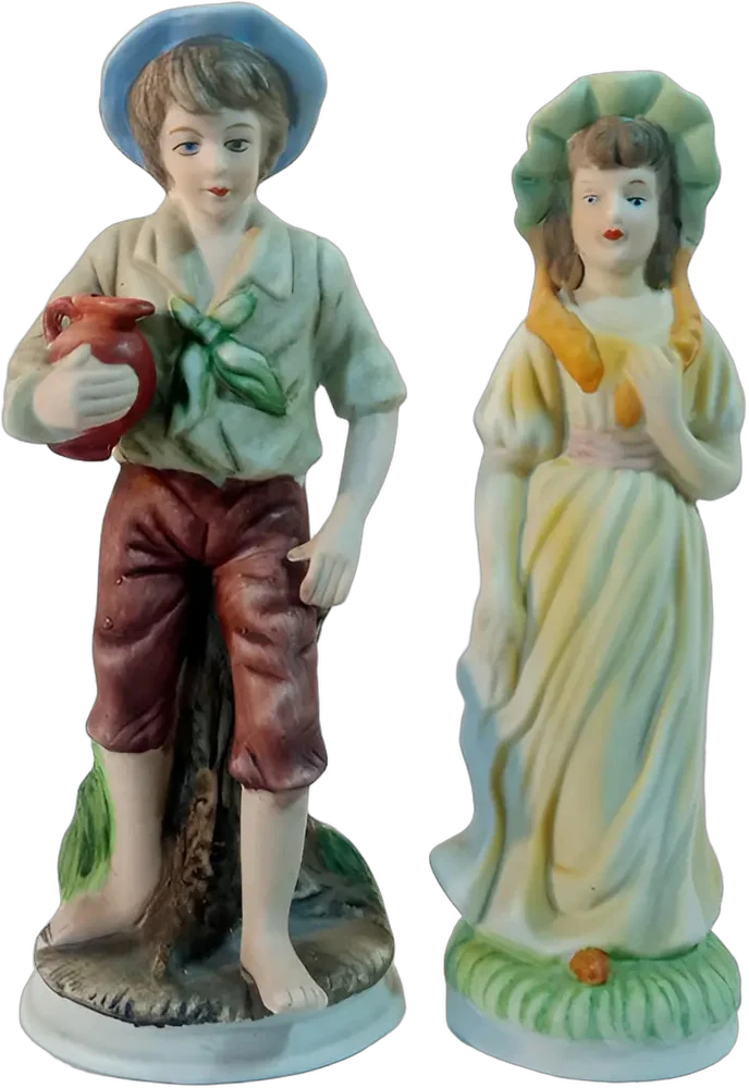 Vintage Pareja Figuras Lego Japan Porcelana Amarillo