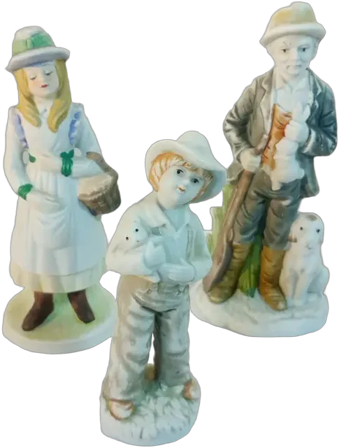 Vintage Figuras Porcelana Vazquez Taiwan 3 Pzas Beige