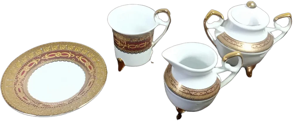 Vintage Juego Café Presentti Gold Collection 4 Pzs Blanco