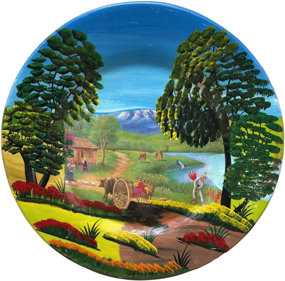 Plato Decorativo, Artesania Mexicana En Oleo Multicolor Vida Cotidiana