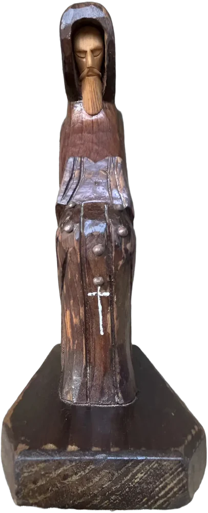 Antigua Figura De Madera Tallada De Monje — imagen 1