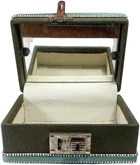 Vintage Joyero Maletín Verde Con Espejo Y Llave Verde