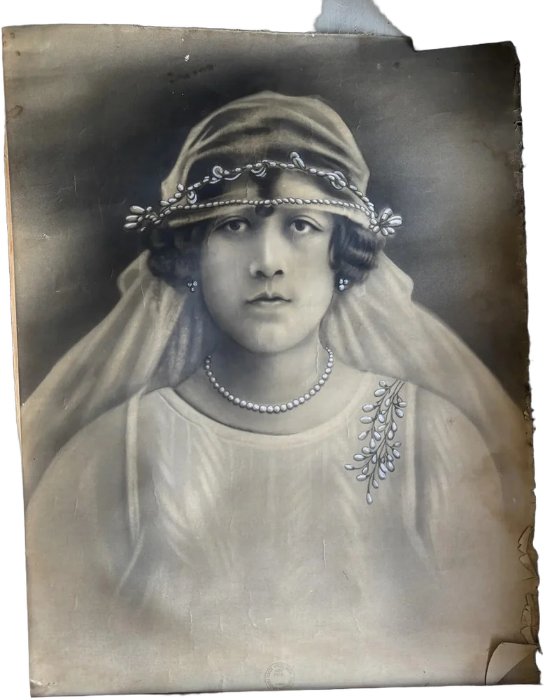 Retrato Antiguo De Novia 1920s Puebla, Retocada A Mano — imagen 1