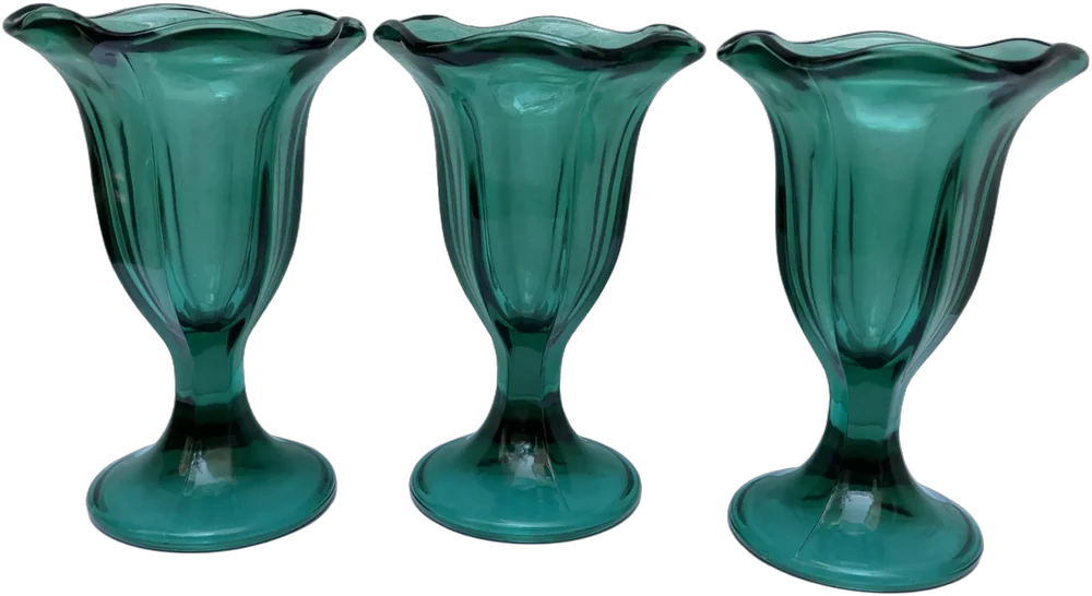 Vintage Copas Helado (3) Anchor Hocking Verde Esmeralda Verde