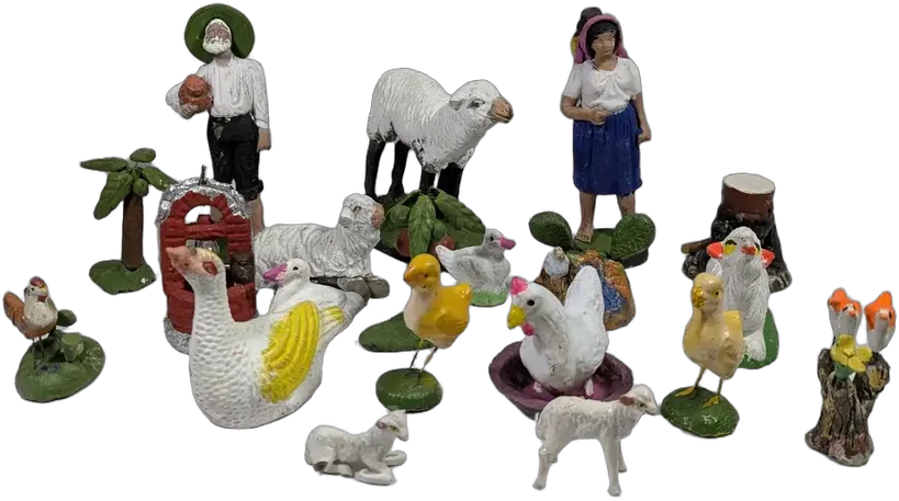 Antiguo Lote De 17 Figuras Para Nacimiento Pastores Y Animal