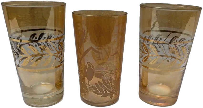 Set 3 Vasos Vintage Ámbar Y Oro West Virginia Glass (mix) Amarillo