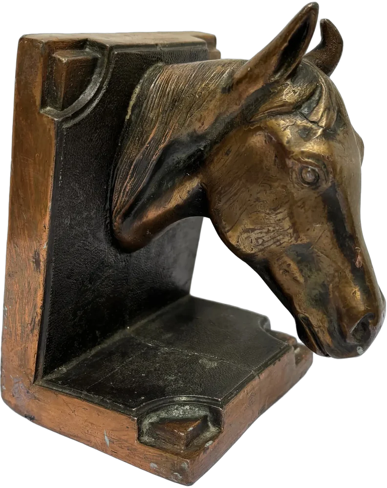 Antiguo Busto Caballo Sujeta Libros Cobrizo