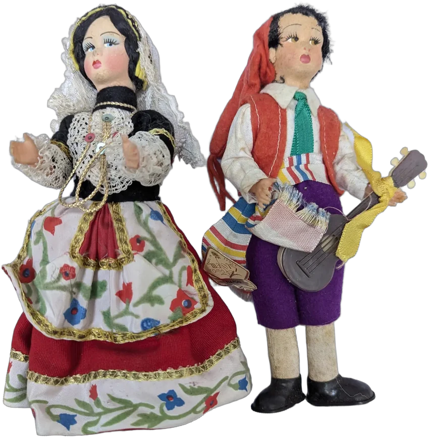 Pareja De Muñecos Vintage Italianos Napoli Con Mandolín