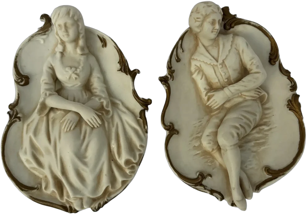 Vintage Adornos De Pared Porcelana Lefton Pareja
