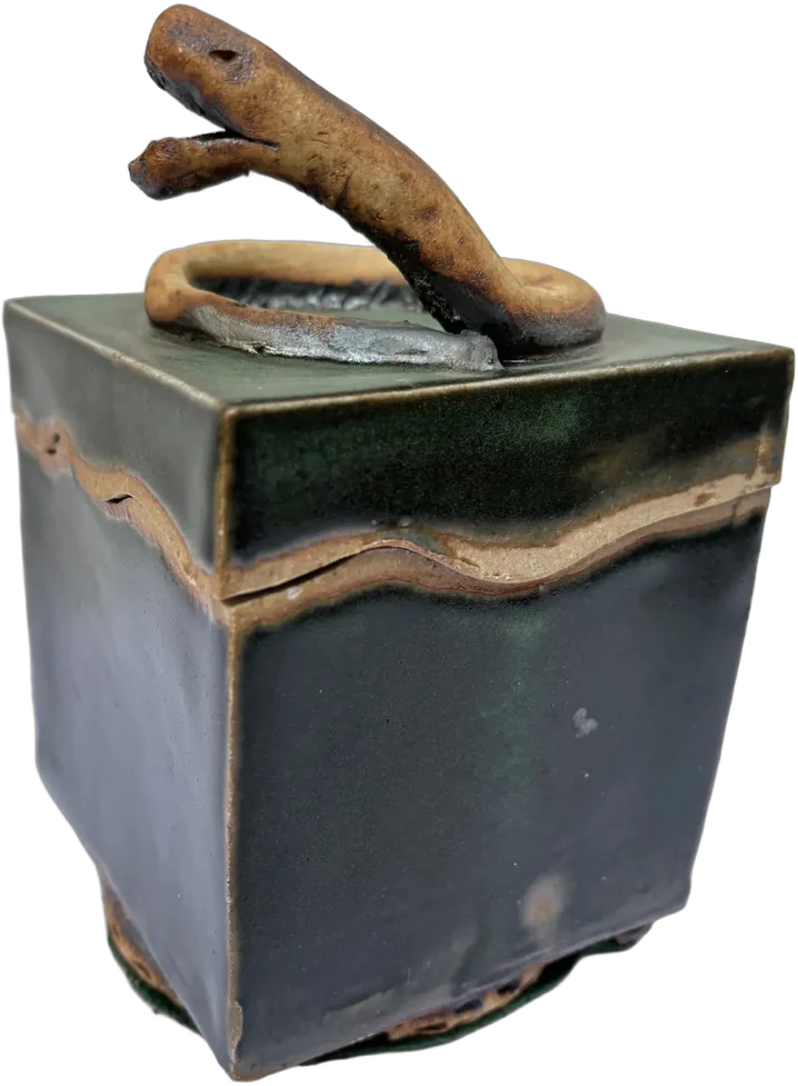 Vintage Cajita Artesanal Verde Decorada Figura Serpiente