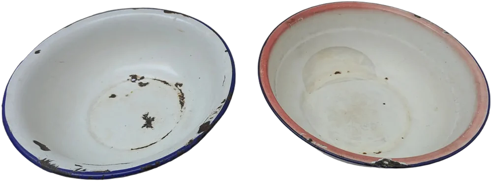 Antiguo Lote De Tazones Peltre Vintage Decoración Rústica Beige