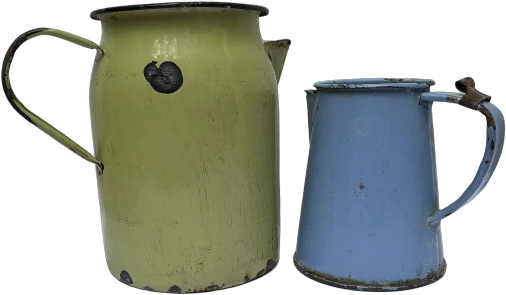 Vintage Jarras De Peltre Decorativas Floreros Usadas Verde/azul Jarra Peltre Decoración Vintage