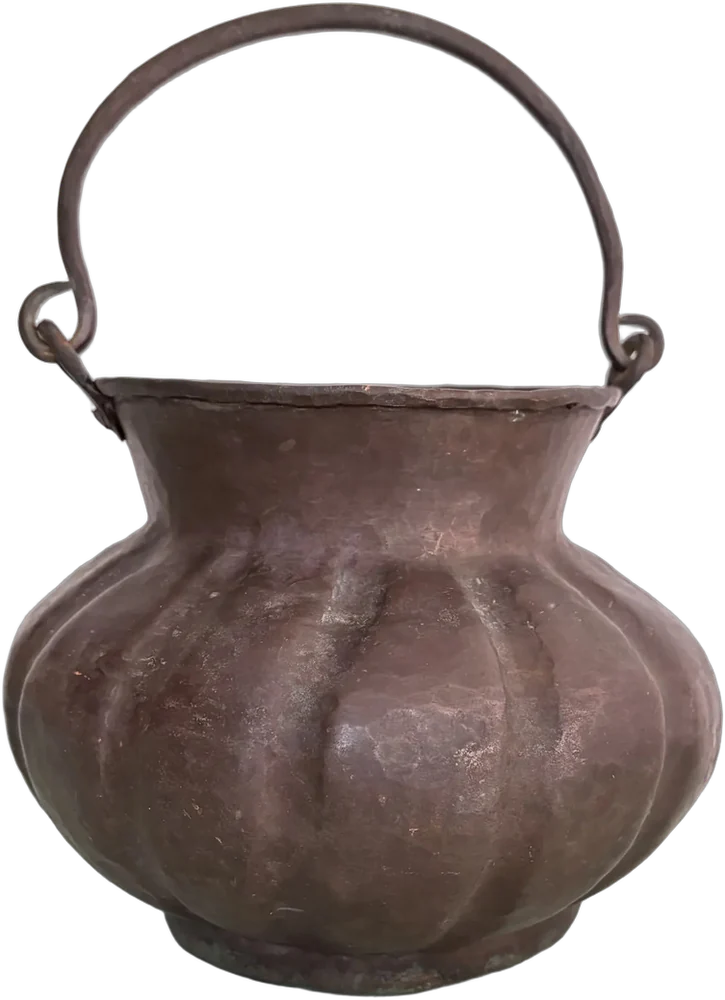Antigua Olla De Cobre Martillado Forma Calabaza Cobre