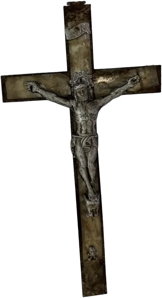 Antiguo Crucifijo De Pared Figura Metal Niquelado