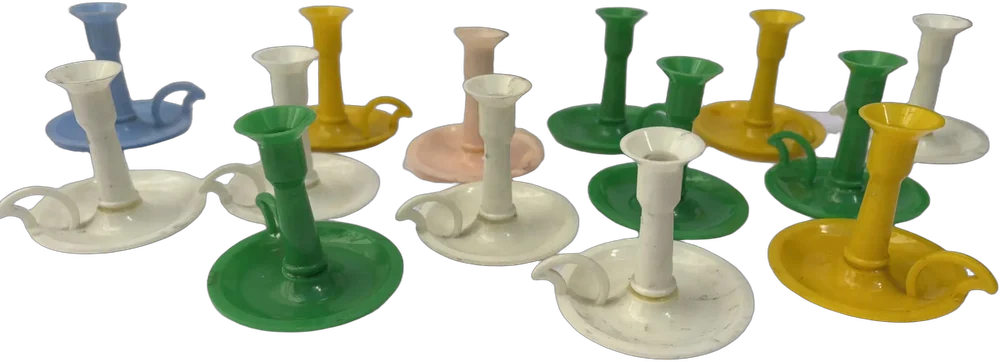 Lote De Mini Porta Velas Tipo Palmatoria Plástico Brillante Multicolor